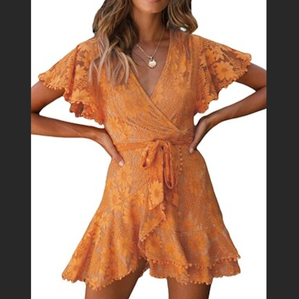Dokotoo Mini Dress Floral Lace Sexy V Neck Wrap Dress